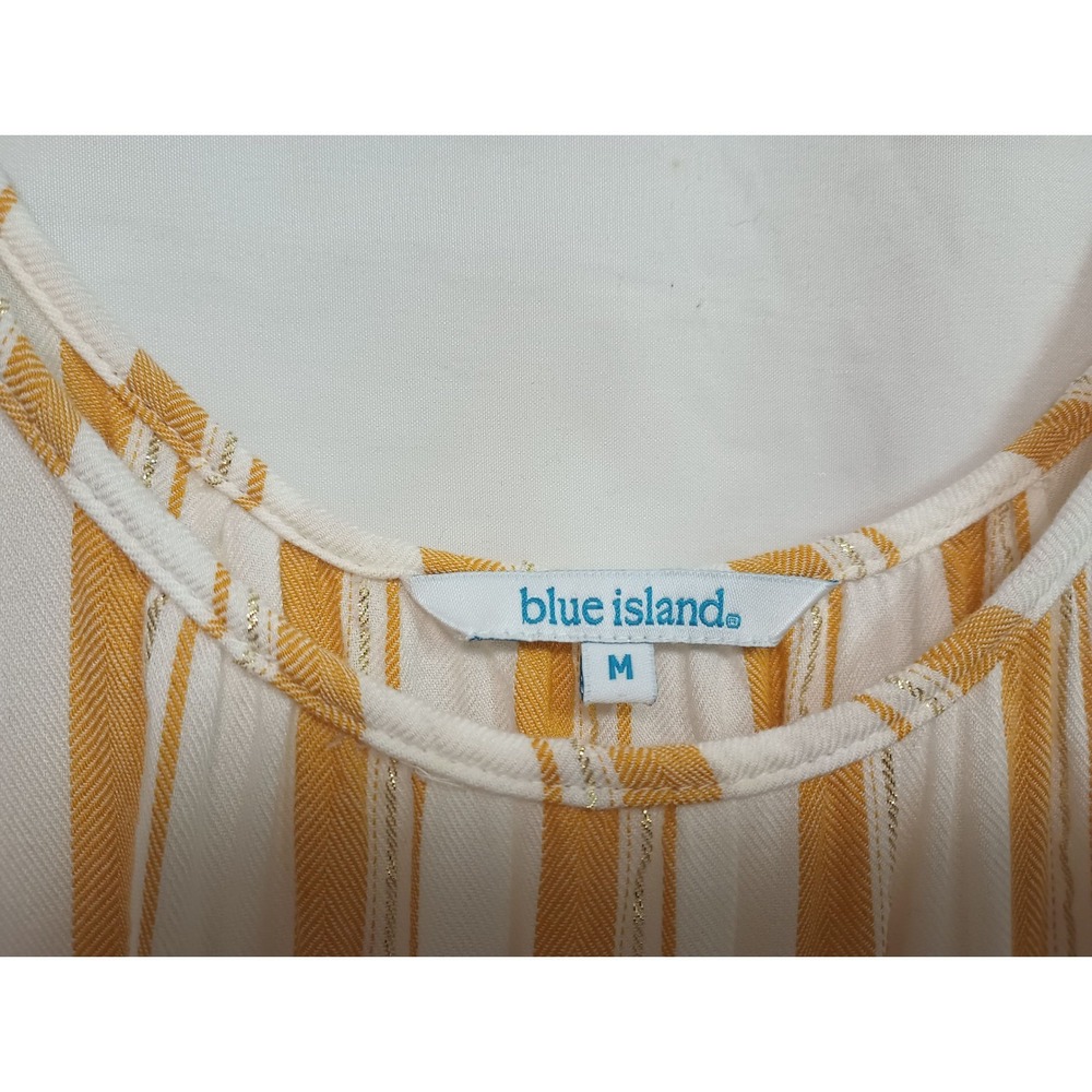 Blue Island Mustard Yellow Striped Maxi Dress Metallic Gold Beach Wear Boho M - Picture 3 of 6